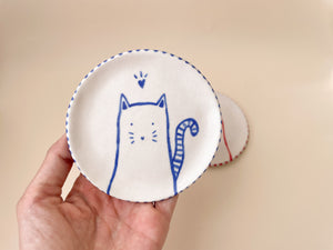 Dupla de Pratinhos Gatitos Azul e Vermelho